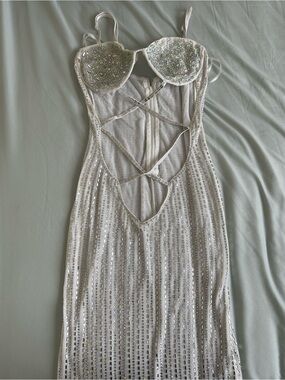 Fashion Nova White Silver Sequin Evening Dress